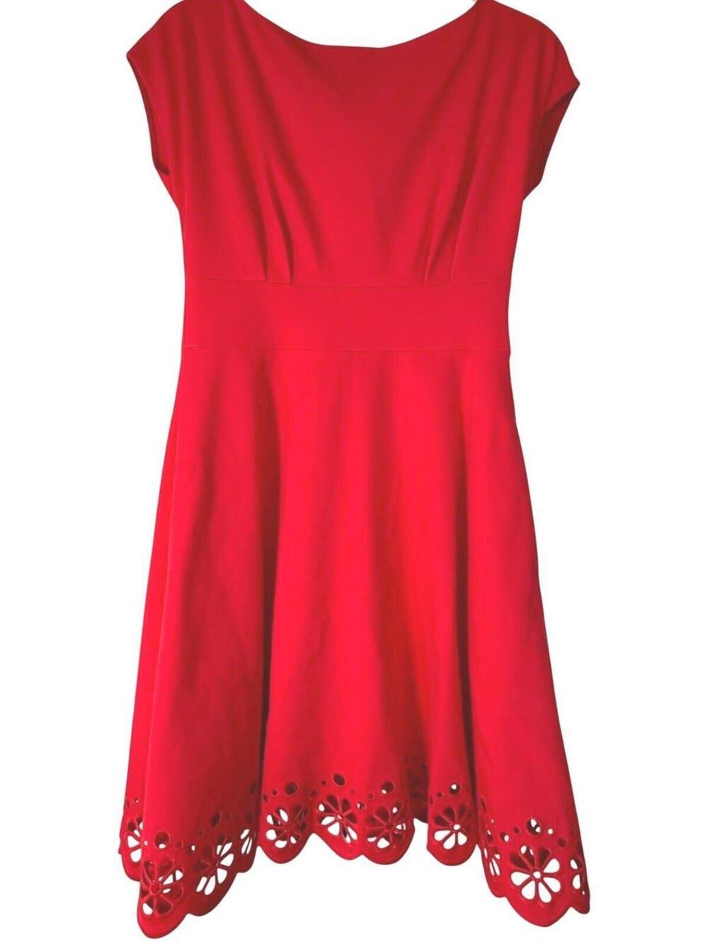 Kate Spade Red Floral Eyelet Cutout Hem Fit Flare Dress S